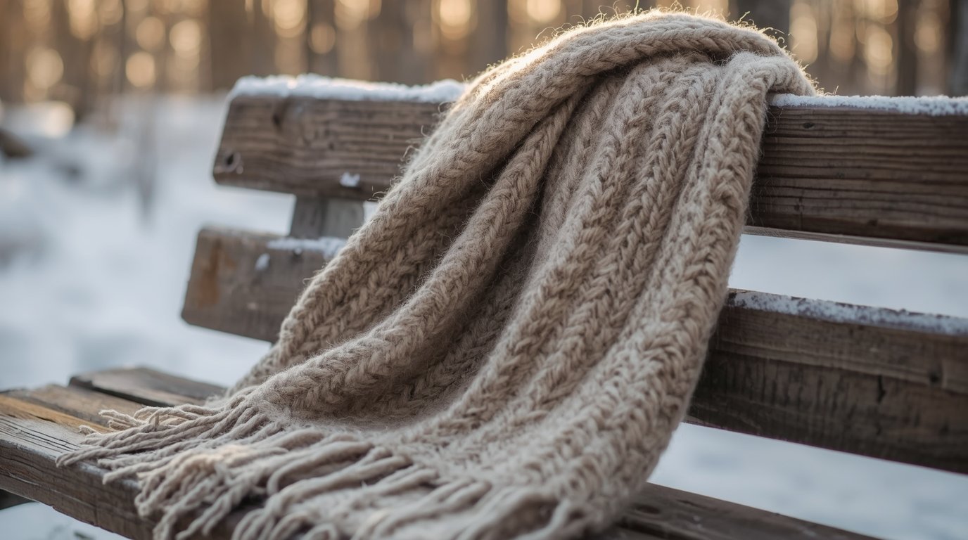 Käsinkudottu villahuivi